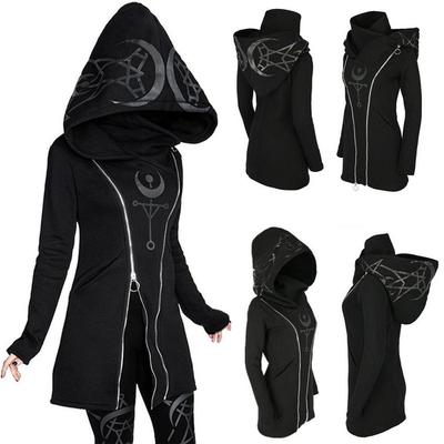 Dames Gothic Hoodie Jas Straat Goth Punk Stijl Zwart Lange Capuchon Harajuku Sweatshirts Oversized Zip-Up Y2K Uitloper Tops