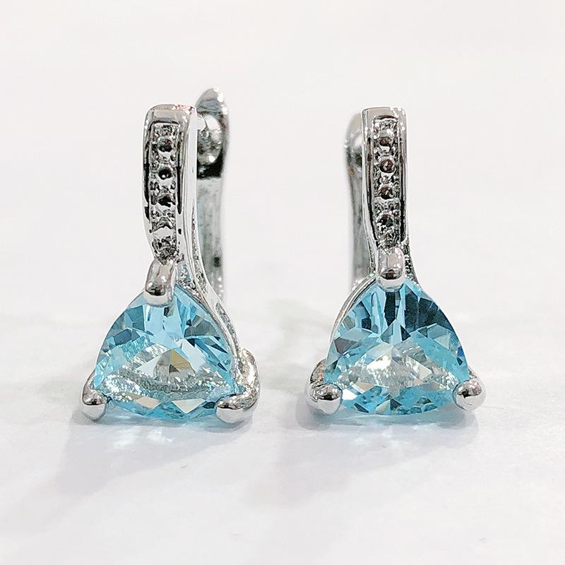 Trendy European & American Fashion: Inlaid Light Blue Zircon Triangle Women's Earrings