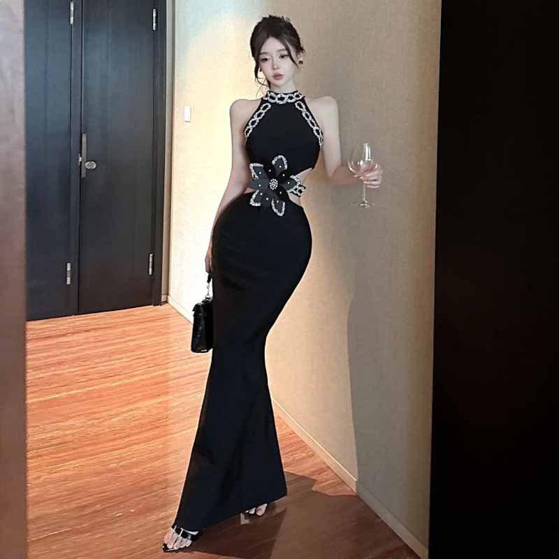 

Женское французское сексуальное полое облегающее платье платье Tide L чёрный