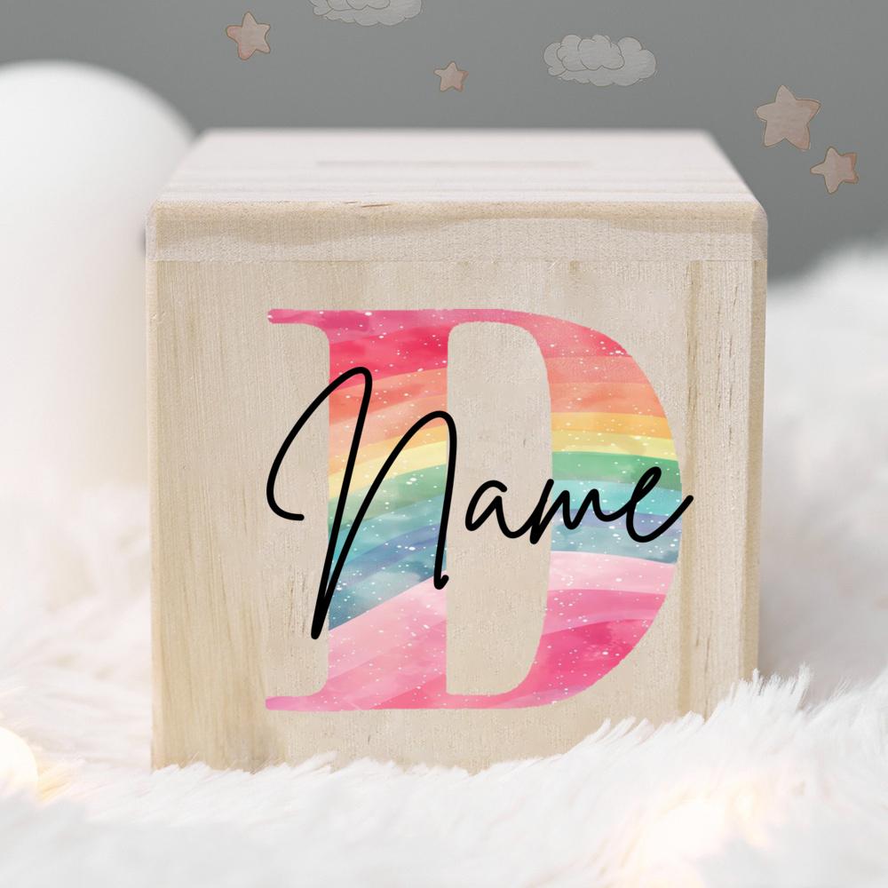 Personalized Money Box Kids Money Boxes Rainbow Letter with Name Coin Collection Box Wooded Coin Bank Child Birthday Shower Gift