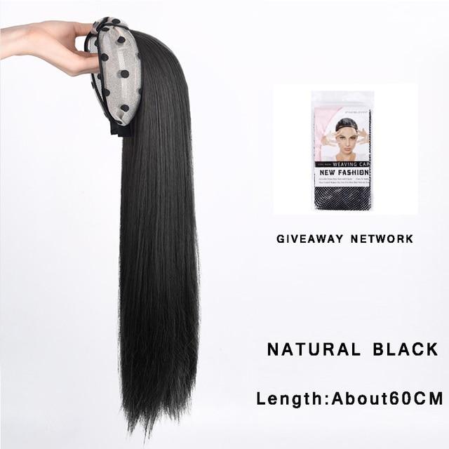 Synthetic Long Wavy Headband Wig Black Brown Women's With Twist Braid Hairband Accessories Natural Half Wig