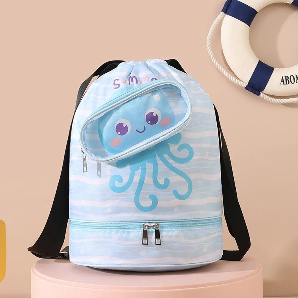 Sac de natation dessin animé, trousse de toilette de fitness grande capacité, sac de rangement de douche à séparation sec/humide, sac à dos portable pour enfants zwq