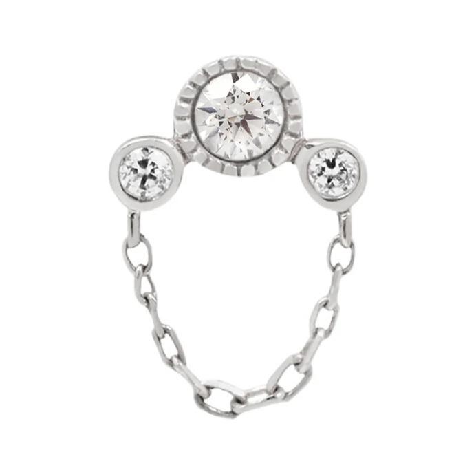 Argent Sterling S925 Chaîne Frangée Diamant Piercing Fileté Ongles Os d'Oreille Boucles d'Oreilles Vent Simples et Élégantes