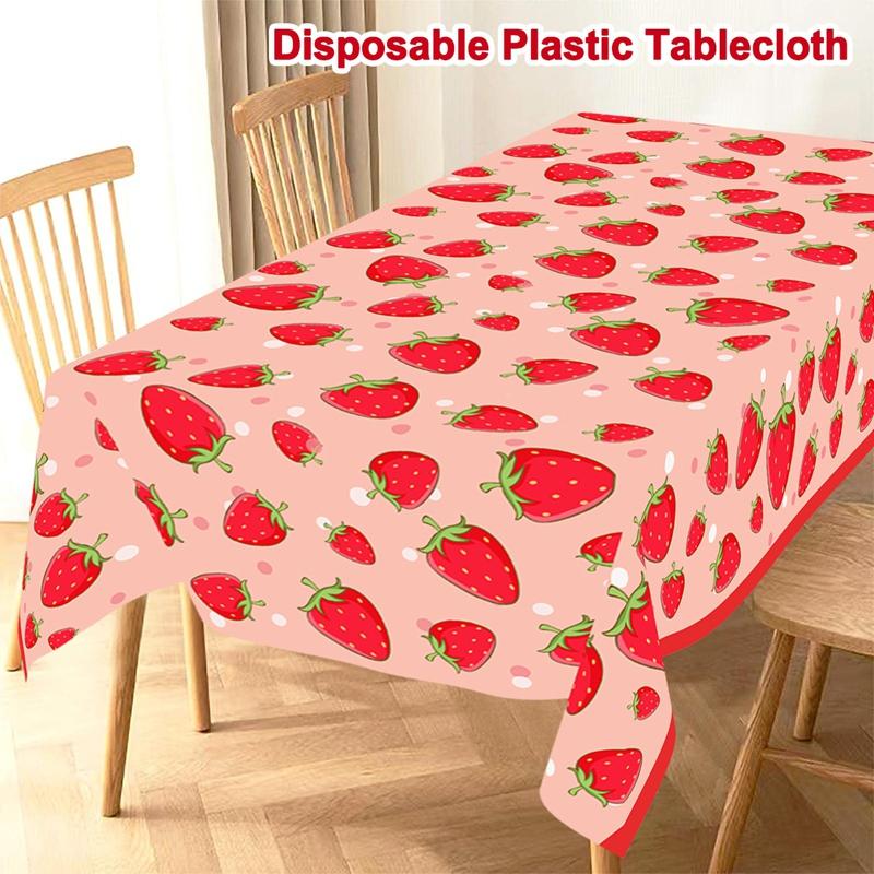 Strawberry Party Disposable Tablecloth Happy 1st Birthday Party Decoration Kids Girl Baby Shower Strawberry Wedding Supplies