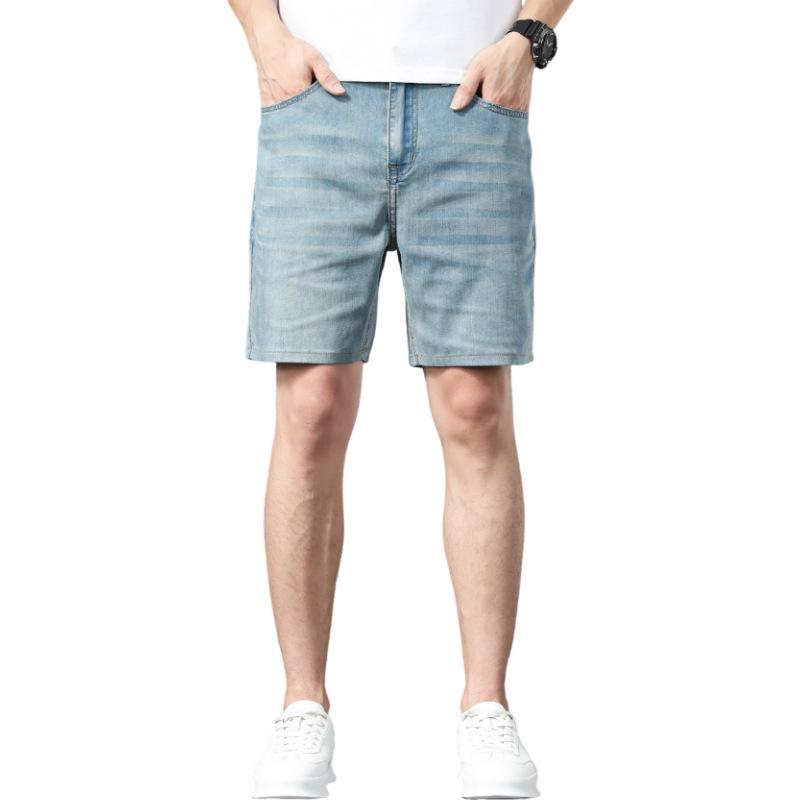 Ultra-thin Tencel Soft Denim Shorts Men's Loose Straight Casual Stretch Versatile Quarter Shorts Summer Trend