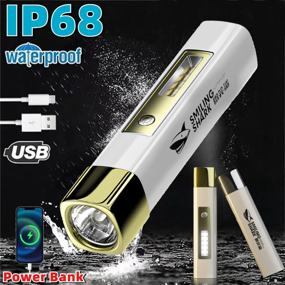 Outdoor IP68 Waterproof LED Flashlight USB Rechargeable Ultra Bright Torch Powerful Flashlight Power Bank Flashlight Portable