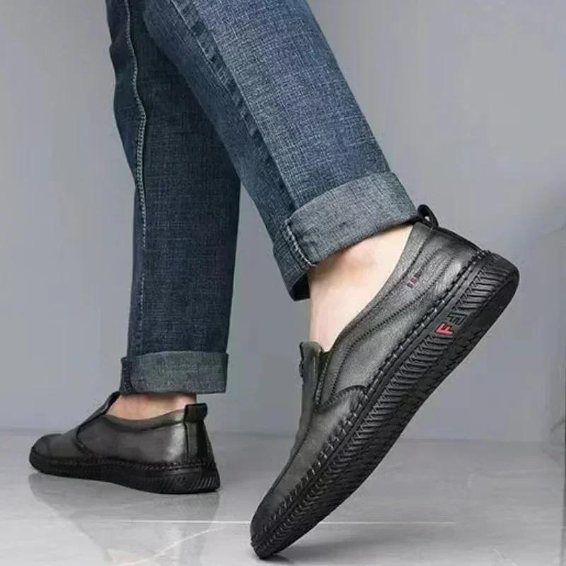 New Men's Leather Shoes Outdoor Casual Shoes Breathable Non Slip Flat Shoes Men's Driving Walking Shoes Zapatos De Cuero