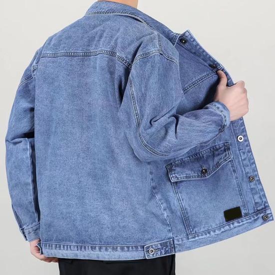 Pánská džínová bunda Klopa Bunda s dlouhým rukávem Kabát s velkými kapsami Jaro Podzim Zapínání na knoflík Cargo Outwear