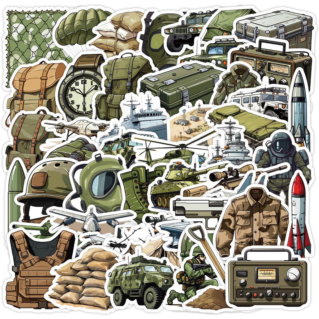 50 Cartoon Military Equipment Graffiti Stickers Mobile Phone Computer Waterproof Decorative Stickers Creative Stationery Stickers