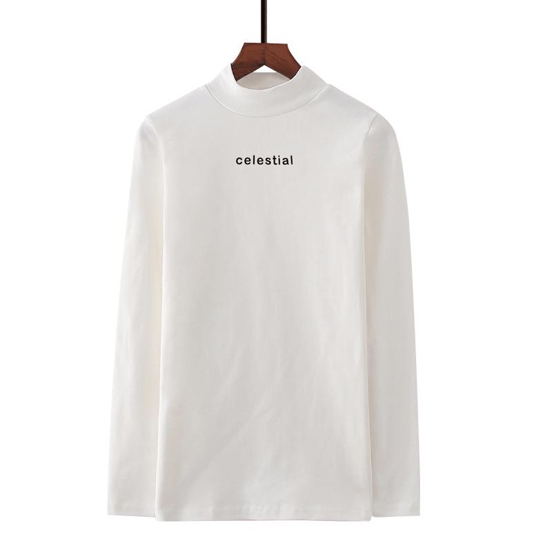 Women's Long-Sleeve Slim Fit Korean Style T-Shirts for Autumn/Winter with Half-High Collar