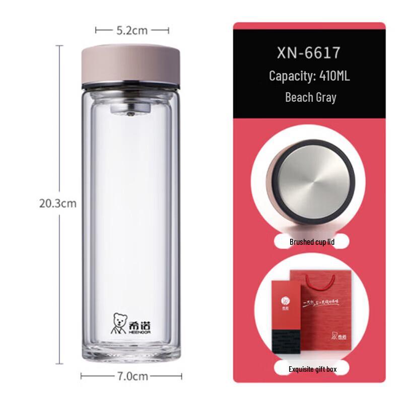 Heenoor 410ml Double-Wall Borosilicate Glass Tea Bottle with Infuser