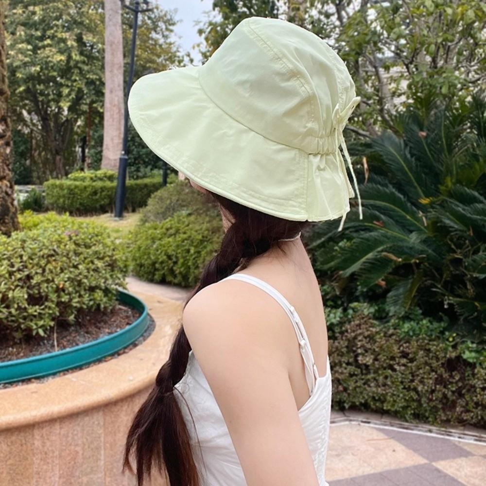 Fashion Breathable Wide Brimmed Bucket Hat Wide Brim Soft Summer Sun Hat Bowknot Lightweight Bucket Hat Sun Protection