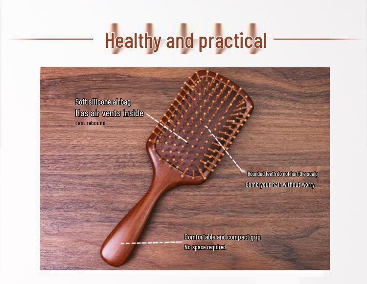 Sandalwood Air Cushion Oval Comb - Solid Wood Fluffy Hairbrush for Head Meridian Massage