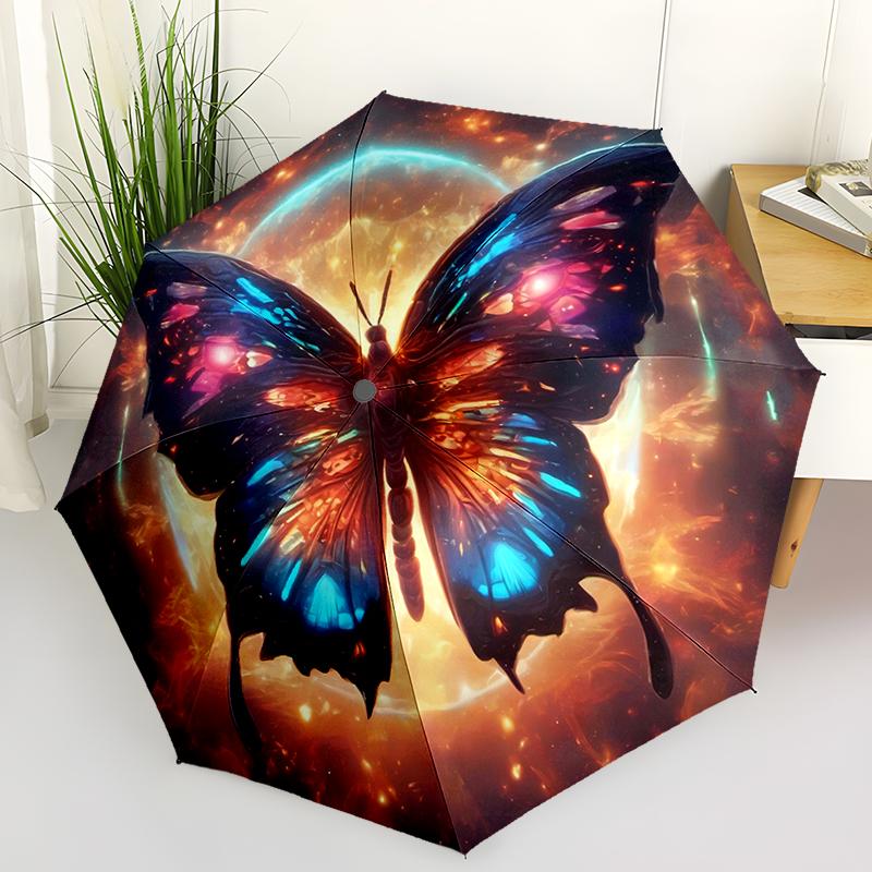 1pc Ladybugs, butterflies pattern Umbrella Portable Folding Umbrella Iron Frame Hole Bone Structure Outdoor Home Umbrella разноцветный