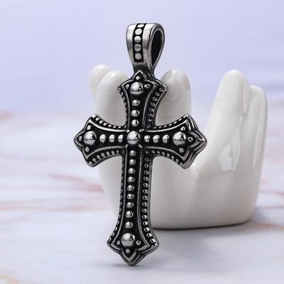 Titanium Steel Cross Shaped Pendant Punk Necklace Retro Trendy Men's Titanium Steel Cross Shaped Spherical Pendant