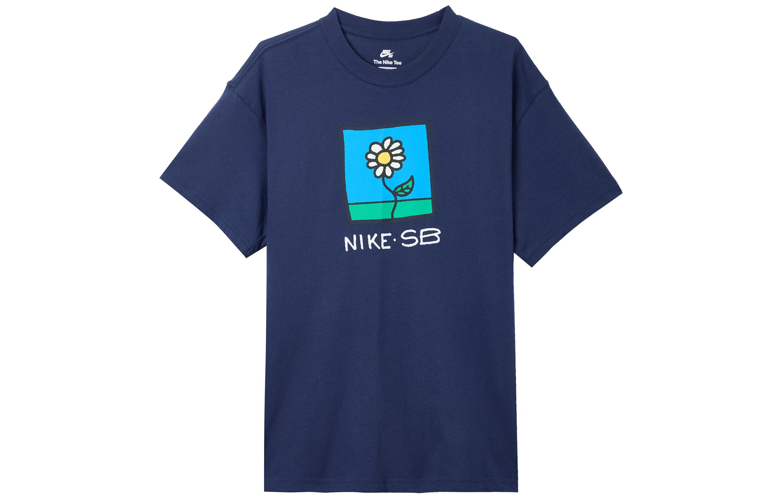 Nike T Shirts Men s Navy Blue Crew Neck Moderate Straight Fit FB8139-410 L