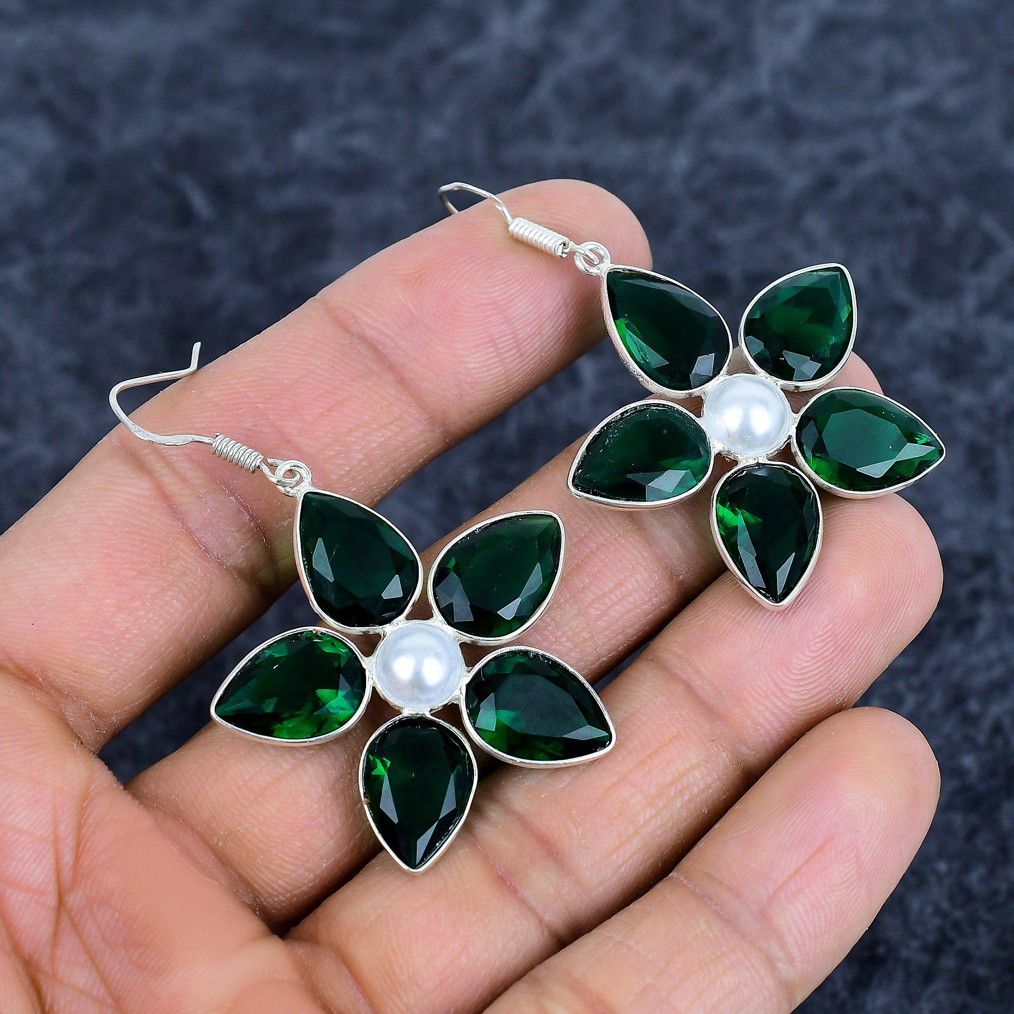 

Chrome Diopside Gemstone Handmade 925Sterling Silver Jewelry Earring 2.17 M-3130