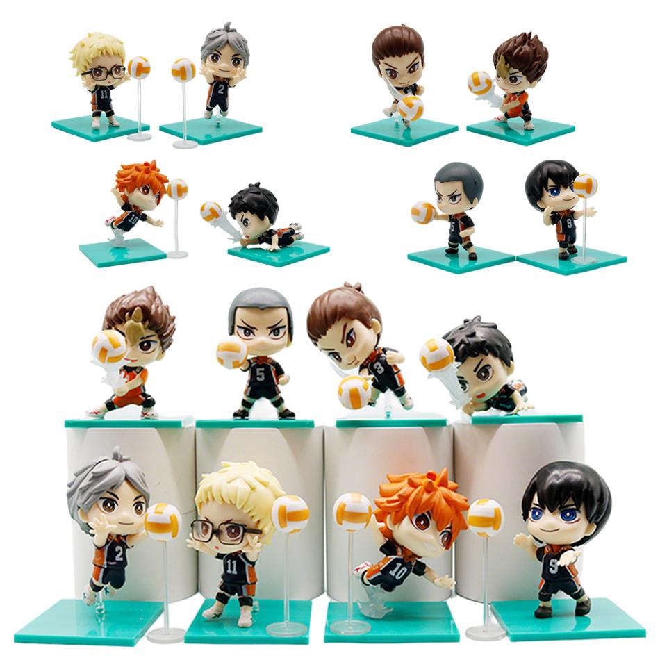 8 Pièces Haikyuu Figurines Multi-personnages Mignon Anime Décor de Bureau Modèle de Collection Jouets Cadeaux pour Enfants Support