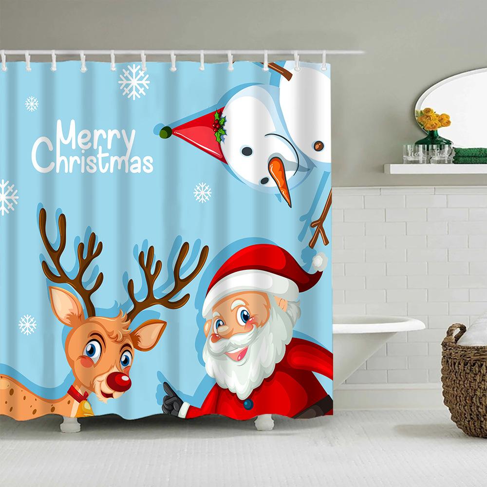 Christmas Decor Shower Curtains 3D Santa Claus Snowman Elk Tree Bathtub Screen for Bathroom Waterproof Polyester Bath Curtain