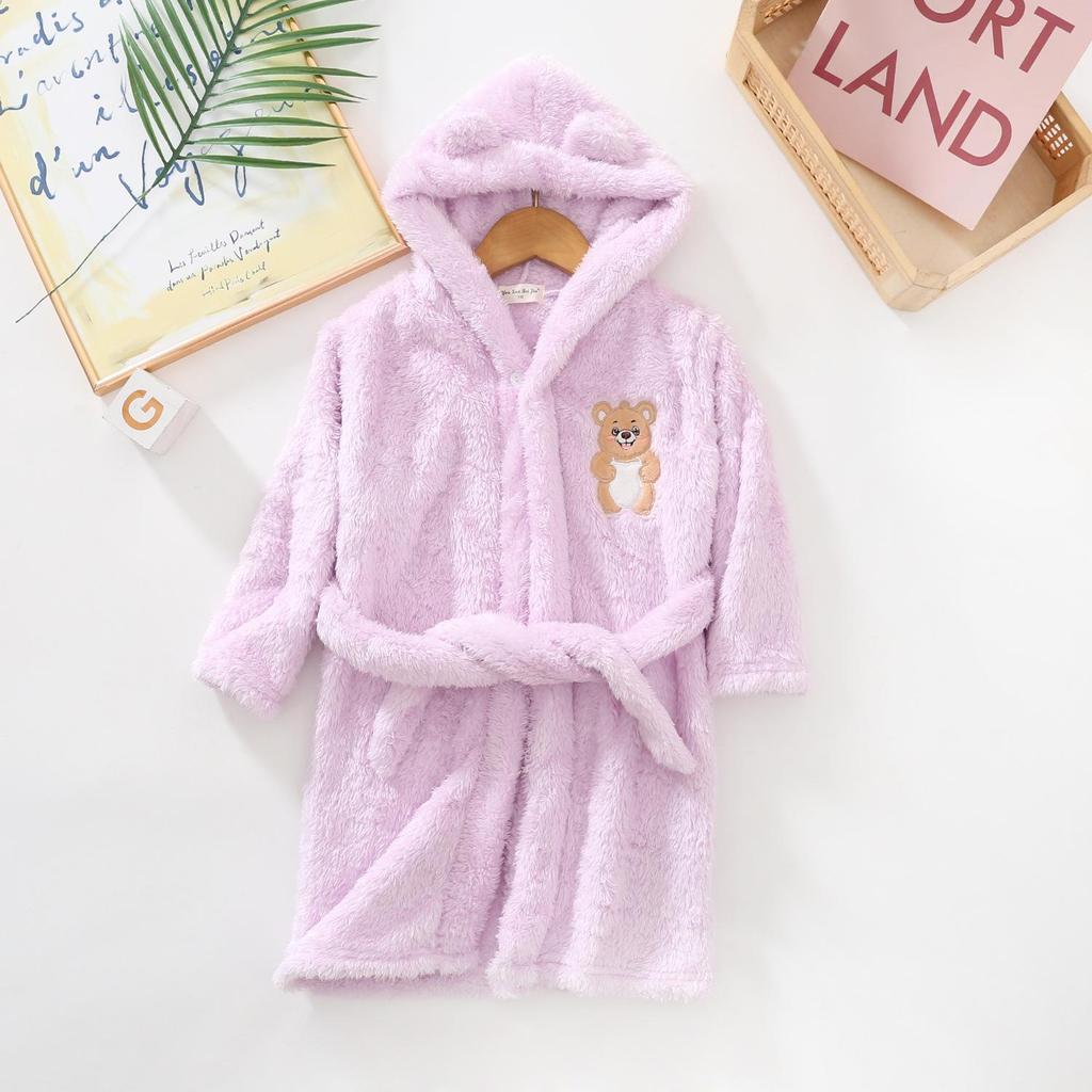 Children's Plush Cartoon Bathrobe - Boys' & Girls' Double-Sided Fleece Pajamas for Autumn/Winter