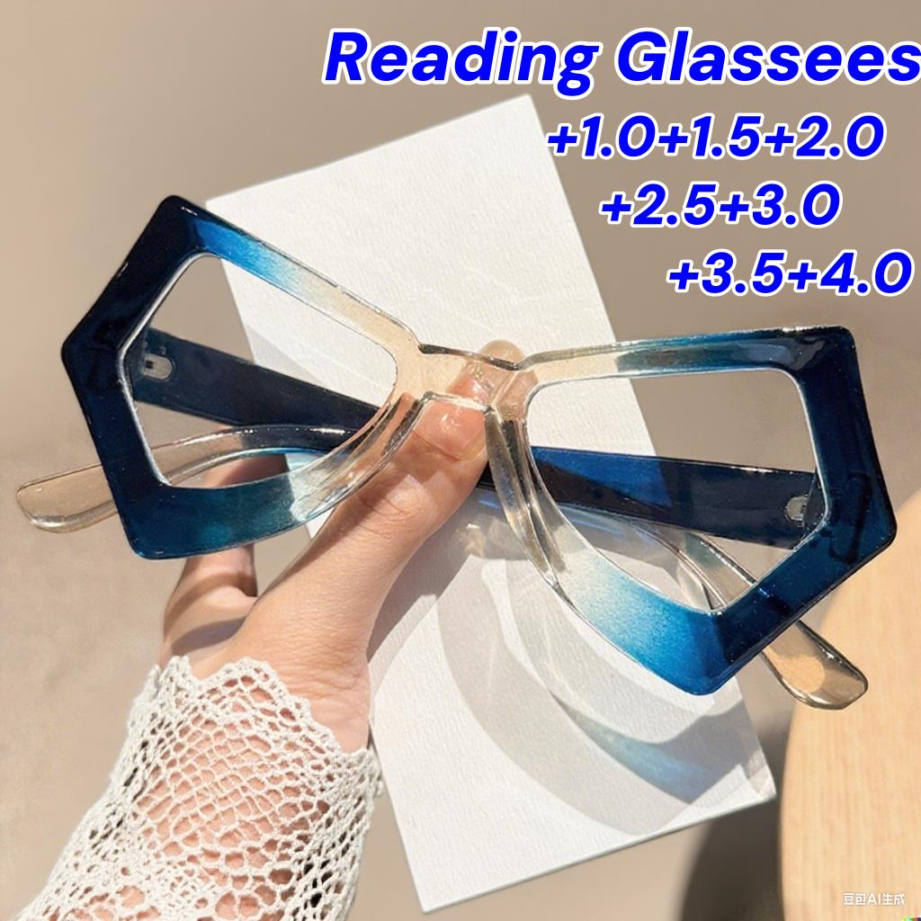 

Retro Personalized Reading Glasses for Women Anti Blue Light Butterfly Frame Irregular No Makeup Reading Glasses Diopter +1.0 to+4.0 +150 чорного кольору градієнта