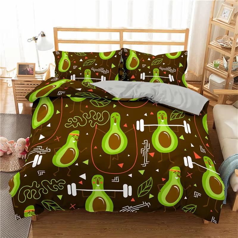 Green Avocado Duvet Cover Twin Queen For Boys Girls Teen Kawaii Tropical Fruit Bedding Set Botanical Cartoon Comforter Cover
