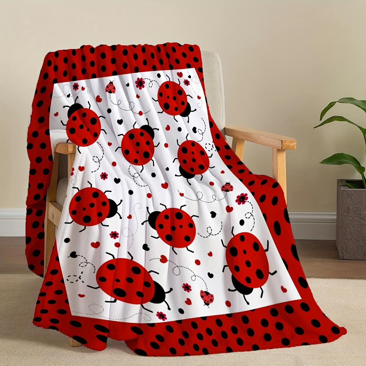 Ladybug Pattern Flannel Blanket 2D Single Print Red Home Decor Soft Accessory Cute Insect-Themed Durable Stylish Living Room Use 75cmx90cm