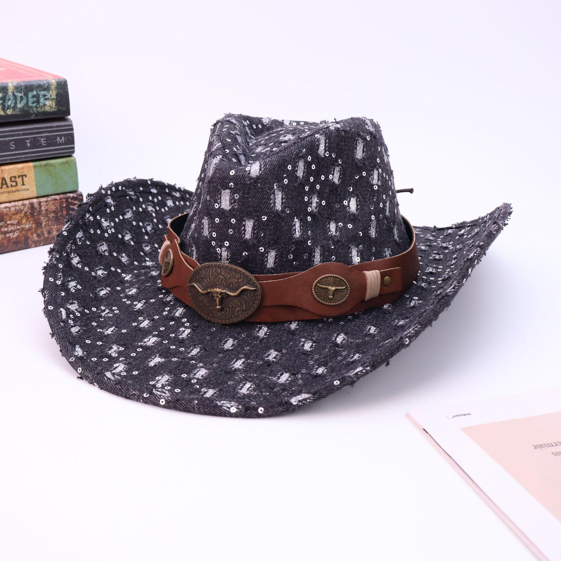 

New Western Cowboy Hat Retro Old Ripped Jazz Top Hat Farm Sun Protection And Uv Protection Knight Hat M（56-58cm） чорний