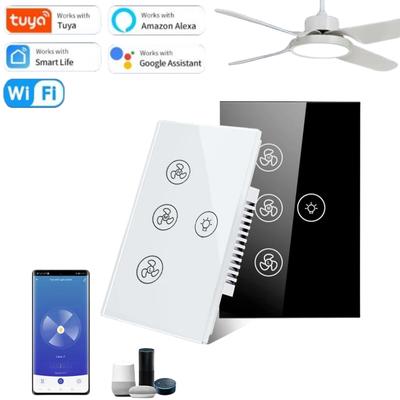 Tuya WiFi Smart Lüfter Lichtschalter Touchpanel Schalter App Steuerung Sprache US Standard Funktioniert mit Alexa Google Home Geschwindigkeitsregelung