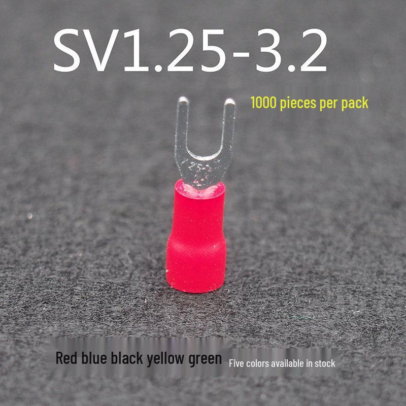 SV1.25-3.2 U-Shape Y-Fork Pre-Insulated Terminal, European Style, 0.5mm Cold-Press Brass Lug