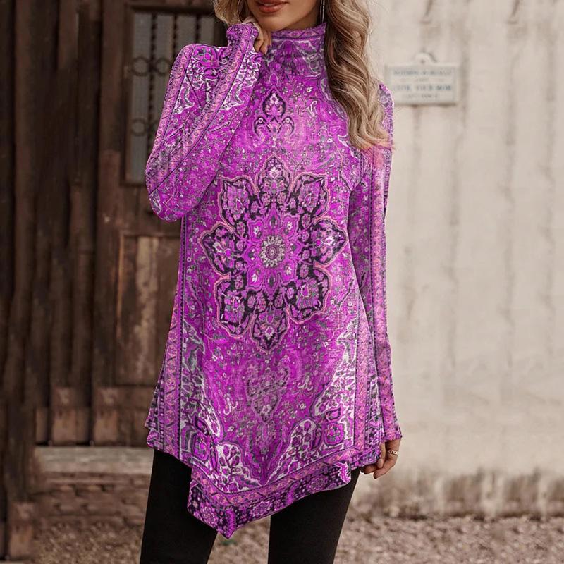 

Женский пуловер с длинным рукавом и высоким воротником на весну и осень, свободная футболка, блузка, топ XXXL фиолетовый