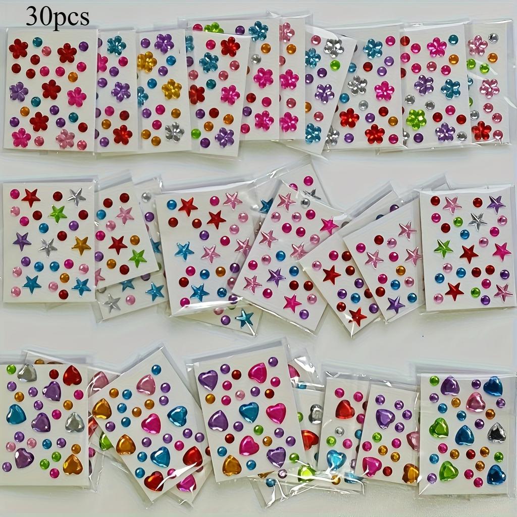 Mini Edelsteinaufkleber-Selbstklebend Mehrfarbig Sortierte Formen(Herzen,Sterne,Blumen)für DIY Basteln, Nagelkunst, Gesichts- und Körperdekoration