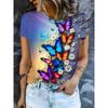 Summer Fashion Casual Butterfly Print Comfortable Soft Breathable Loose Simple Women's T-shirt