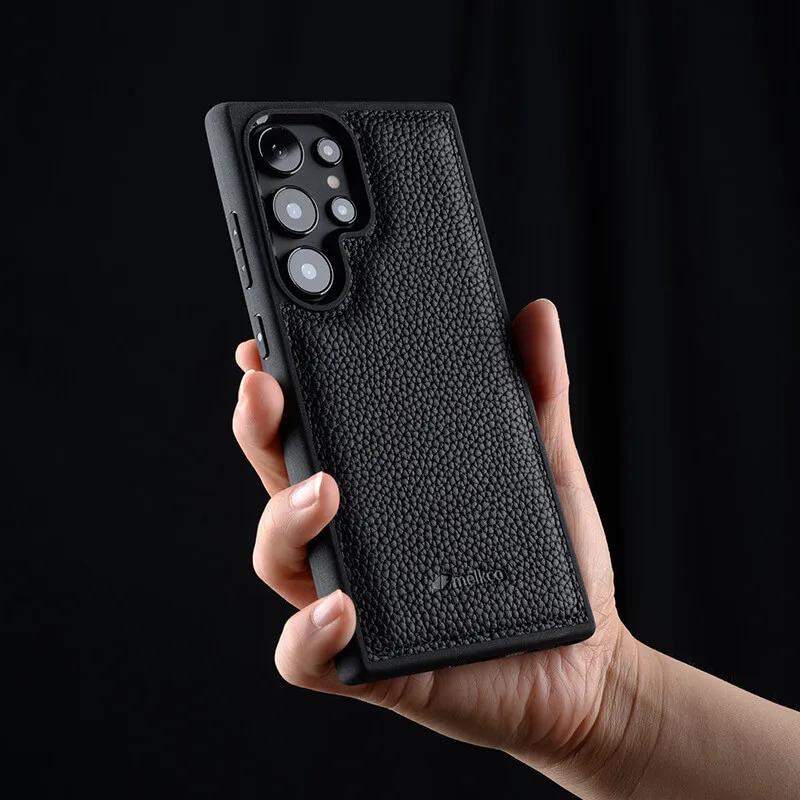 Melkco 100% Echtes Leder Case für Samsung Galaxy S23 S24 S25 Ultra Plus Premium Luxus Hülle Rindsleder Business Handyhüllen