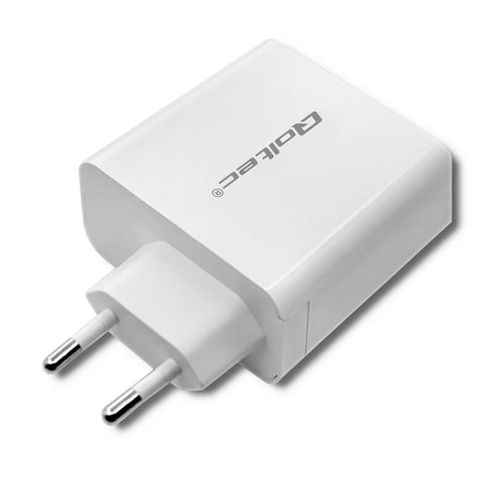 Qoltec Wall Charger 18W | 5-12V | 1.5-3A | USB Type C PD | USB QC 3.0 | Black