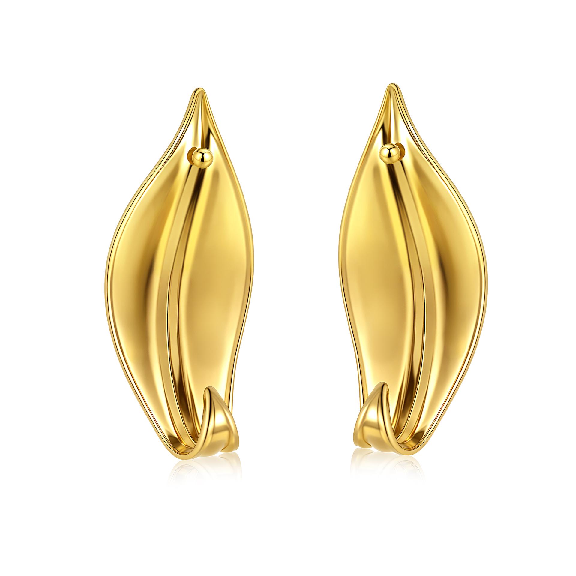 18K Gold-Plated Stainless Steel Leaf Earrings - European & American Plant-Themed Design