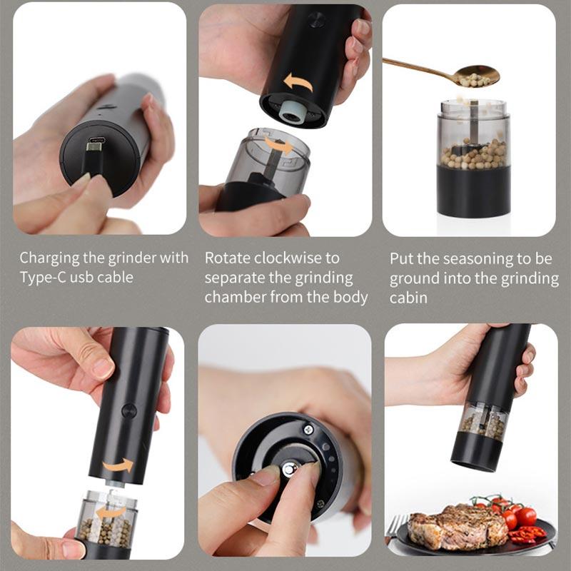 Electric Grinder USB Charging Electric Pepper Grinder With Base Simple Charging Pepper Mill with Double Support Sea Salt Grinder