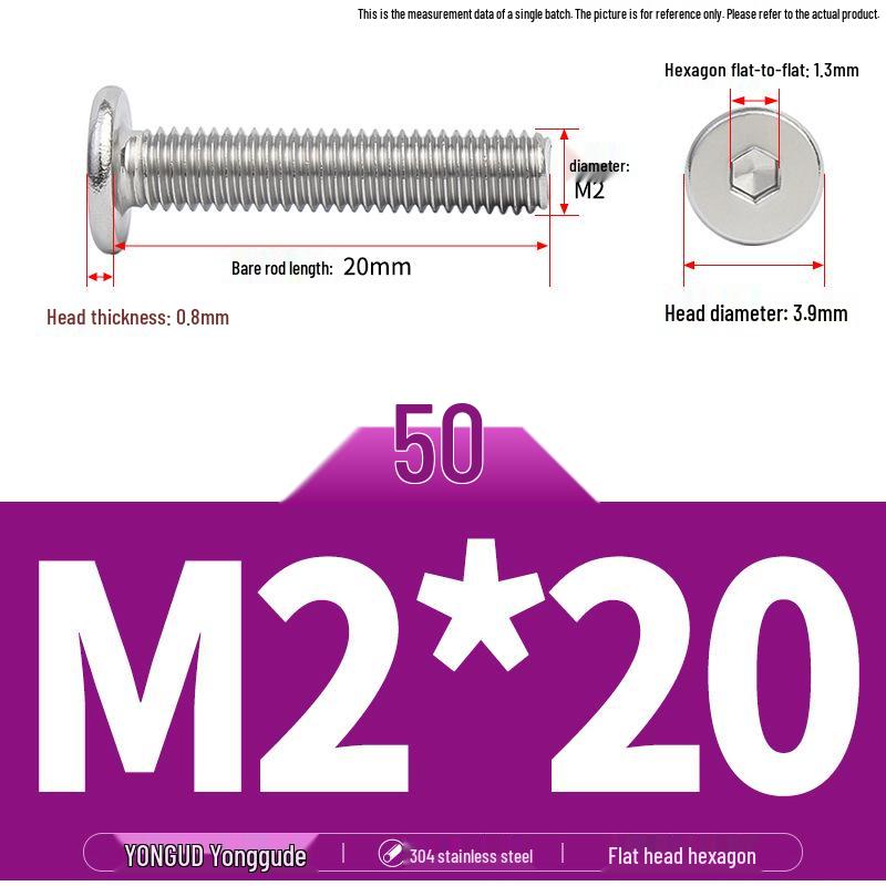 304 Stainless Steel Ultra-Thin Flat Head Hex Socket Bolt, M2-M12