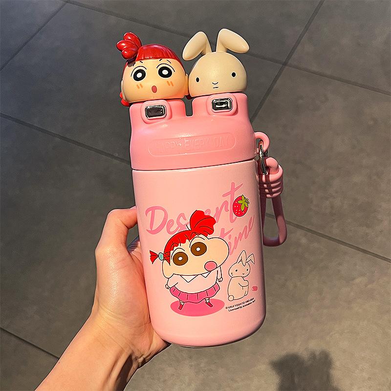 

Crayon Small New Water Cup New Women High Outgrade Термос-чашка для школьников Бутылка для воды с трубочкой для мужчин Двойной напиток 610ml