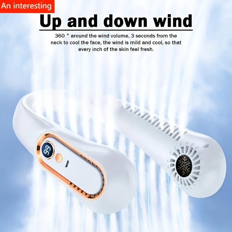 Portable Wearable Bladeless Neck Fan - 5 Wind Speeds, Digital Display, Rechargeable Lithium Battery, and ABS Material for Indoor and Outdoor Use
