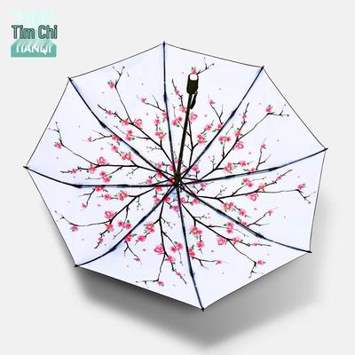 Tianqi Sakura Schwarzer Vinyl Faltbarer Sonnenschirm - Leicht, Anti-UV-Schutz