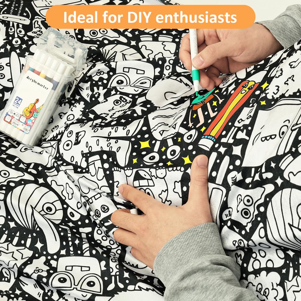 DIY Coloring Blanket with 24 Colored Markers Creative Personalization Pattern Blanket Stress Relief Unique Paint Art Decor Gift