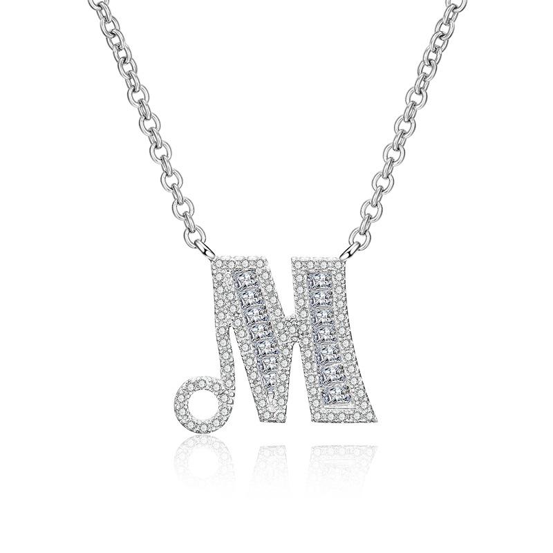 WWJ Collier élégant avec pendentif en zircone cubique brillant avec 26 lettres initiales