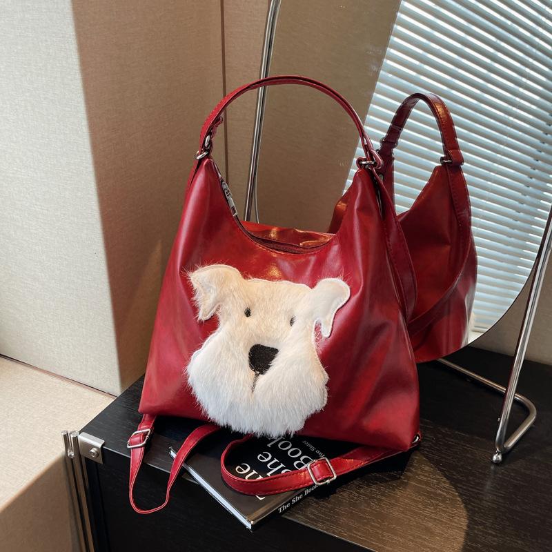 Plush Puppy Lazy Style Design Style Large Capacity College Student Class Bag Loose Commuting Backpack