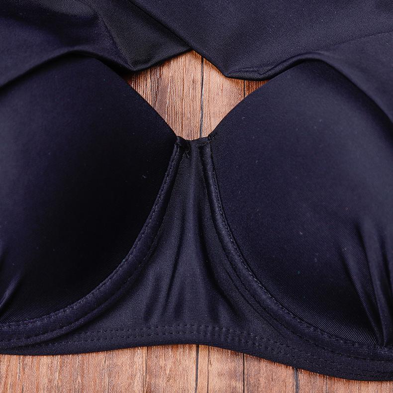 Frauen Dreieck Oversize Split Bikini Set Krawatte Seite G-String Tanga Badeanzug Verband Neckholder Schwarz Einfarbig