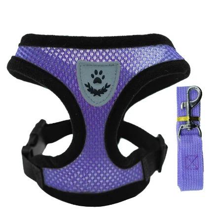 Harnais pour chat, gilet, laisse de marche pour chiots, collier en polyester, harnais réglable en maille pour chien de petite et moyenne taille, accessoires pour animaux de compagnie (purple,M) violet