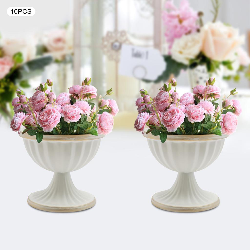 10Pcs Mini Flower Vases, 9.5cm Tall Small Table Centerpiece Decor, White Gold Metal Pots for Wedding Party Farmhouse Decorations