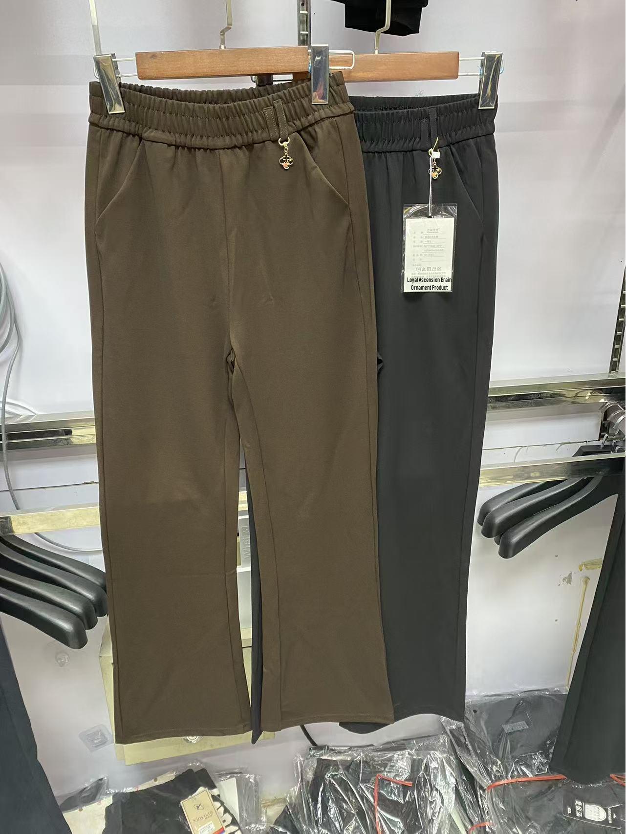 

Women s Micro-Flared Plus Size Elastic Waist Pants - Spring/Autumn Acetic Acid Mesh, Fashionable, Comfortable, Slimming, Height-Enhancing for Mom. 4XL (140-160 cm) кавовий