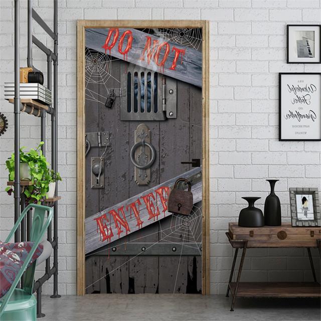 3D Gray Horror Wallpaper For Halloween Decoration Door Sticker Self-adhesive Waterproof PVC Wall Decal Party Decor Zombie Mural