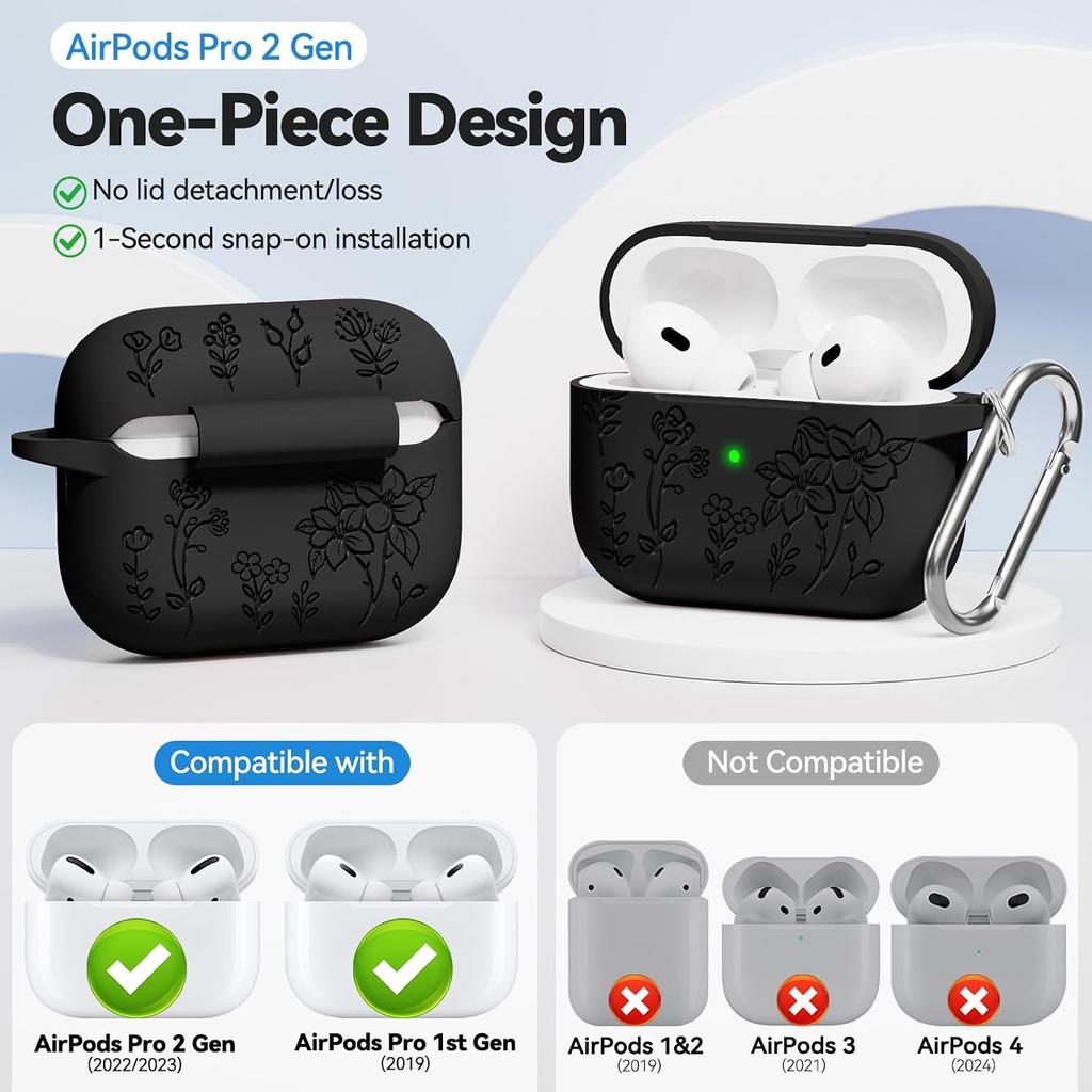 for AirPods Pro 2 Case, Ekoonpft Flower Engraved AirPod Pro Case, Soft Silicone Case Cover QUTE for Apple AirPods 2nd/1st Gen Women Girly with